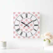 ピンク水玉模様 ガーリー スクエア壁時計 (ホーム)