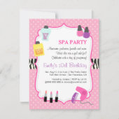 ピンク水玉模様、スパ誕生日パーティーの招待 招待状 (正面)