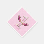 ピンク水玉模様&バナー第1回1回バースデーパーティー スタンダードカクテルナプキン (角)