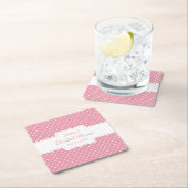 ピンク水玉模様「ブライダルシャワーパーソナライズされた」 スクエアペーパーコースター (インサイチュ)