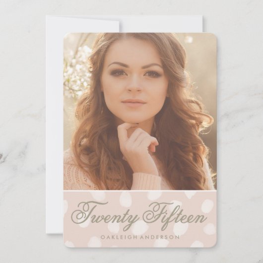 ピンク水玉模様 | 写真の卒業発表 招待状 (正面)