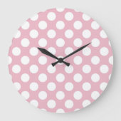 ピンク水玉模様、水玉模様パターン、ドット点々のある、 ラージ壁時計 (正面)