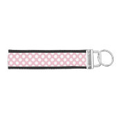 ピンク水玉模様、水玉模様パターン、ドット点々のある、 リストバンドキーホルダー (鍵右)