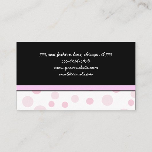 ピンク水玉模様、水玉模様パターン、ドット点々のある、 名刺 (裏面)