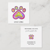 ピンク水色ハートペットドッグパウテンプレート スクエア名刺 (正面/裏面)