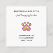 ピンク水色ハートペットドッグパウテンプレート スクエア名刺 (裏面)