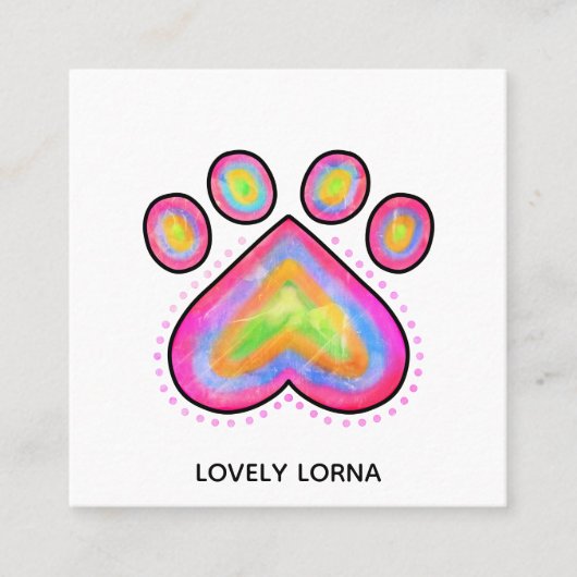 ピンク水色ハートペットドッグパウテンプレート スクエア名刺 (正面)