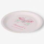 ピンク水色バタフライピンク1st誕生日パーティー ペーパープレート (アングル)