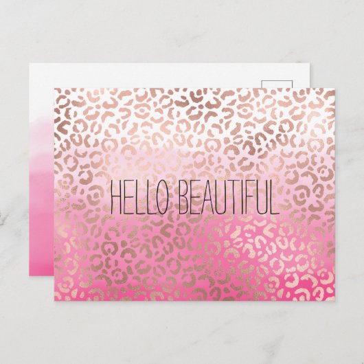 ピンク水色ヒョウグラデーションの印パーソナライズされた刷 ポストカード (正面/裏面)