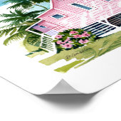 ピンク沿岸ビーチコテージ水彩熱帯地方 ポスター (角)