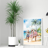 ピンク沿岸女性のカーボーイ熱帯島 ポスター