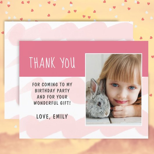 ピンク波の水色の女の子の写真ありがとうポストカー ポストカード