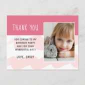 ピンク波の水色の女の子の写真ありがとうポストカー ポストカード (正面)