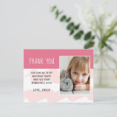 ピンク波の水色の女の子の写真ありがとうポストカー ポストカード (スタンド正面)