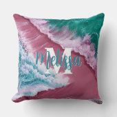 ピンク波ビーチモノグラム クッション (正面)