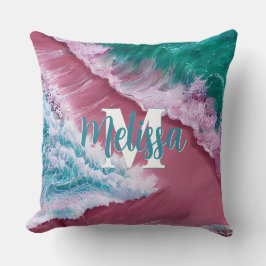 ピンク波ビーチモノグラム クッション
