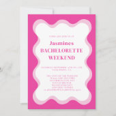 ピンク波モダンおもしろいバチェロレッテ招待状 招待状 (正面)
