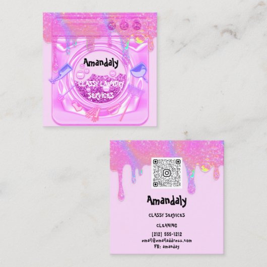ピンク洗濯洗浄サービスQRコード スクエア名刺 (正面/裏面)