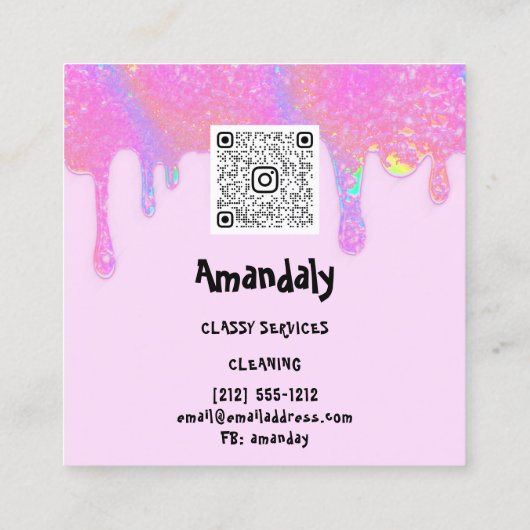 ピンク洗濯洗浄サービスQRコード スクエア名刺 (裏面)