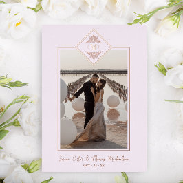 ピンク洗練されたフローリッシュシックバラ金ゴールドイニシャル 箔招待状