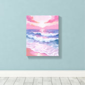 ピンク海ショアビーチ絵を描ズ キャンバスプリント (インサイチュ (ウッドフロア))