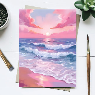 ピンク海ショアビーチ絵を描ズ ポストカード