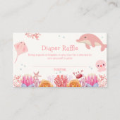 ピンク海ドルフィンガールおむつラッフルベビーシャワー エンクロージャーカード (正面)