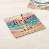 ピンク海ビーチサニーウォーターカラーサマーパーティー スクエアペーパーコースター (アングル)