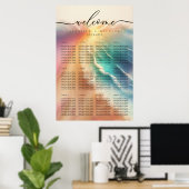 ピンク海ビーチ夏のパーティー結婚ズテーブル ポスター (ホームオフィス)