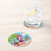 ピンク海賊少女誕生パーティー ラウンドペーパーコースター (インサイチュ)