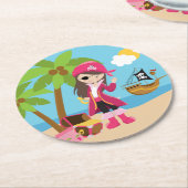 ピンク海賊少女誕生パーティー ラウンドペーパーコースター (アングル)