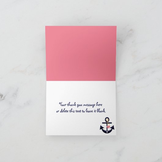 ピンク海軍航海のないかりはメッセージカード感謝していしています サンキューカード (内部)