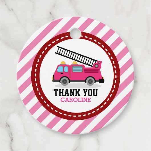 ピンク消防車トラック誕生日ベビーシャワー フェイバータグ (正面)