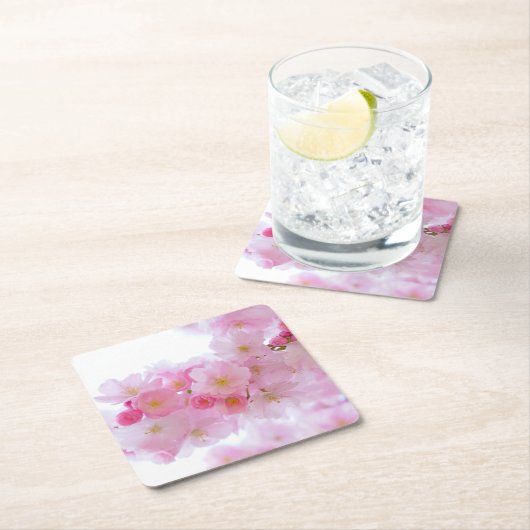 ピンク淡い色のさくらんぼの花 スクエアペーパーコースター (インサイチュ)