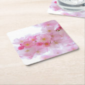 ピンク淡い色のさくらんぼの花 スクエアペーパーコースター (アングル)