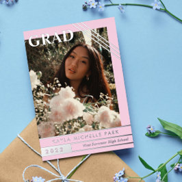 ピンク淡い色のとシルバーライン写真卒業 箔招待状