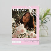 ピンク淡い色のとシルバーライン写真卒業 箔招待状 (立ち正面)