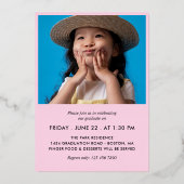 ピンク淡い色のとシルバーライン写真卒業 箔招待状 (裏面)