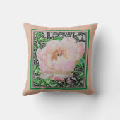 ピンク淡い色のとピーチ色の牡丹/デジタル効果 クッション (裏面)