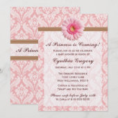 ピンク淡い色のとブラウンのデイジーベビーシャワー招待状 招待状 (正面/裏面)