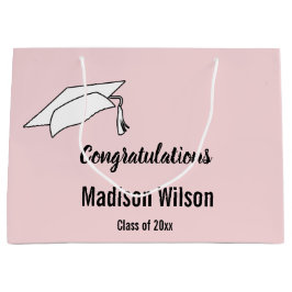 ピンク淡い色のとブラックの卒業おめでとう ラージペーパーバッグ