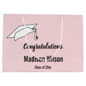 ピンク淡い色のとブラックの卒業おめでとう ラージペーパーバッグ (裏面)