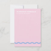 ピンク淡い色のとブルーの波状フランスのフレーム（パーソナル） サンキューカード (正面)