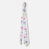 ピンク淡い色のとブルーの花 ネクタイ (裏面)