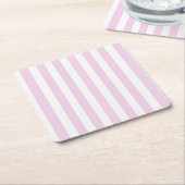ピンク淡い色のとホワイトキャンディストライプー スクエアペーパーコースター (アングル)