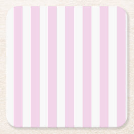 ピンク淡い色のとホワイトキャンディストライプー スクエアペーパーコースター