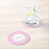 ピンク淡い色のと白の水玉模様結婚ズ ラウンドペーパーコースター (インサイチュ)