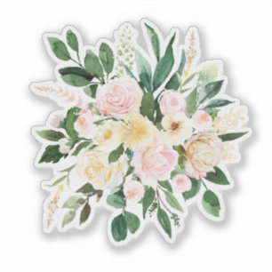 ピンク淡い色のと白の花束 シール