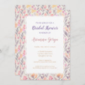 ピンク淡い色のと紫のフローラブライダルシャワー 招待状 (正面/裏面)