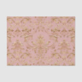 ピンク淡い色のと金属の金ゴールドダマスクの切り離し 薄葉紙 (正面)